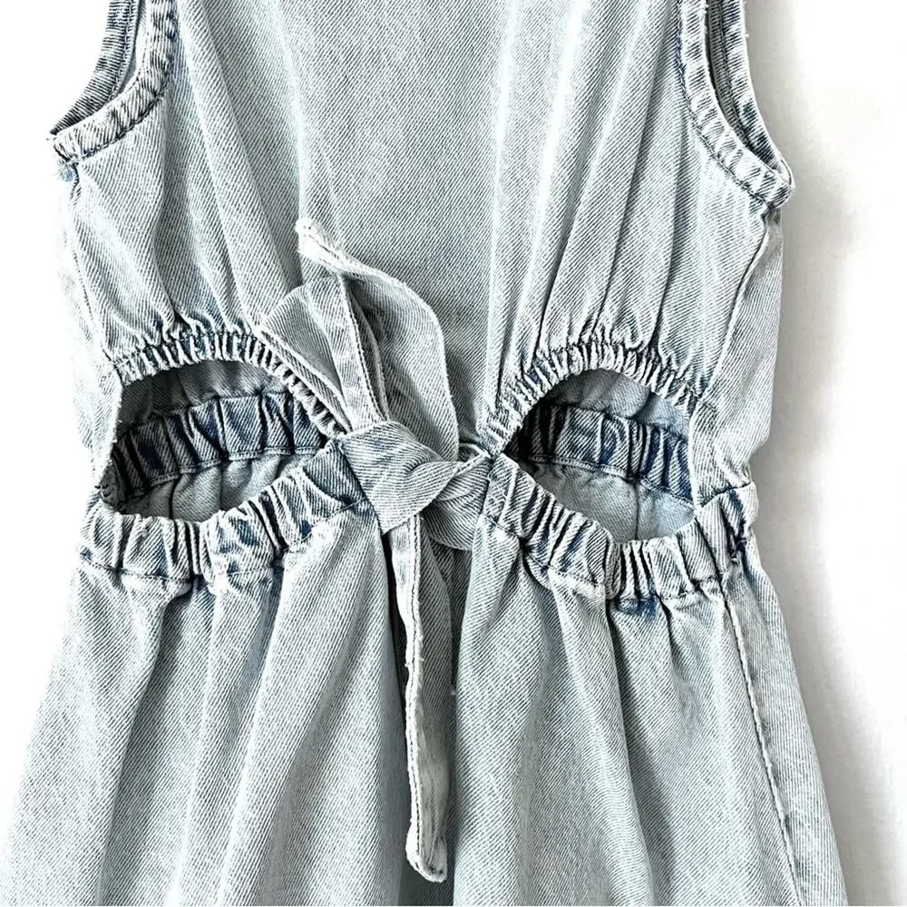 Zara Girls Acid Denim Dress Blue Size 9 with Tie & Slits